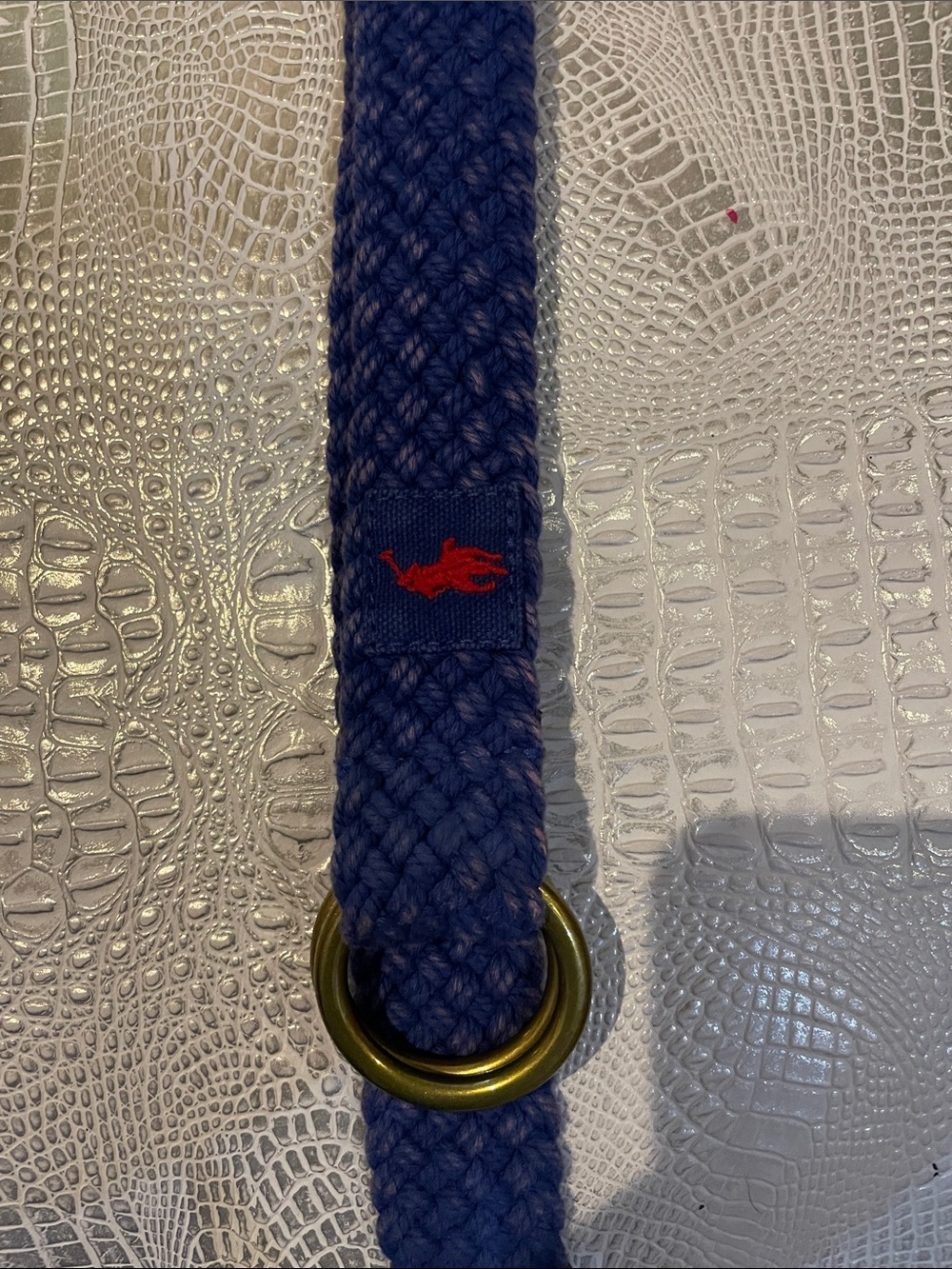 Ralph Lauren Navy Braided Cotton Belt with Red Pony Emblem